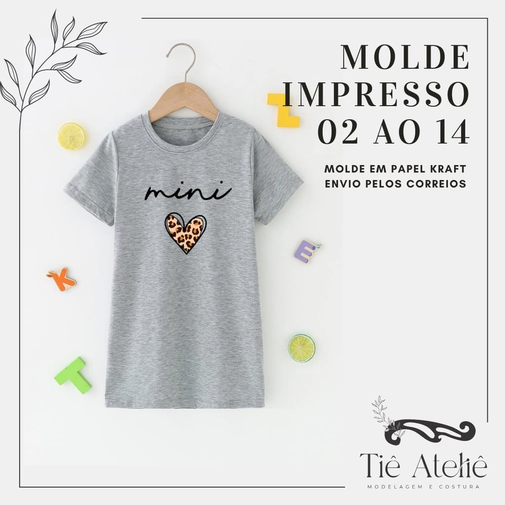MOLDE EM PAPEL KRAFT VESTIDO CAMISETA INFANTIL PARA COSTURA MODELAGEM EM PAPEL KRAFT