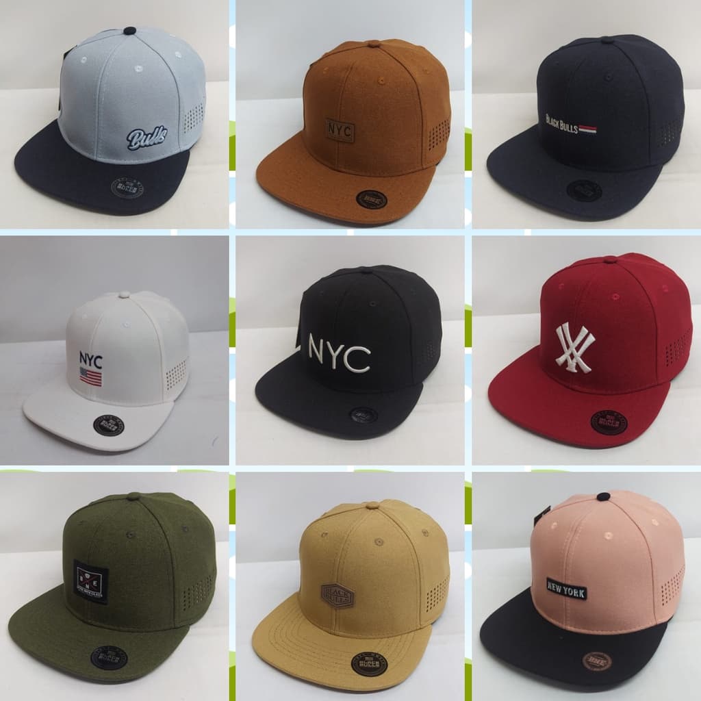 Kit 10 Bonés Aba Reta Black Bulls NYC Masculino Feminino Strapback Fitão Várias Cores