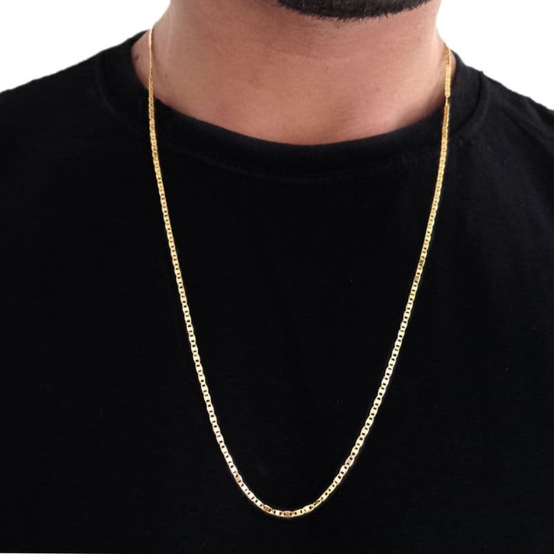 Corrente Cordão masculino Fino Piastrini Banhado Folheado A Ouro 18K 2mm 60cm ou 70Cm