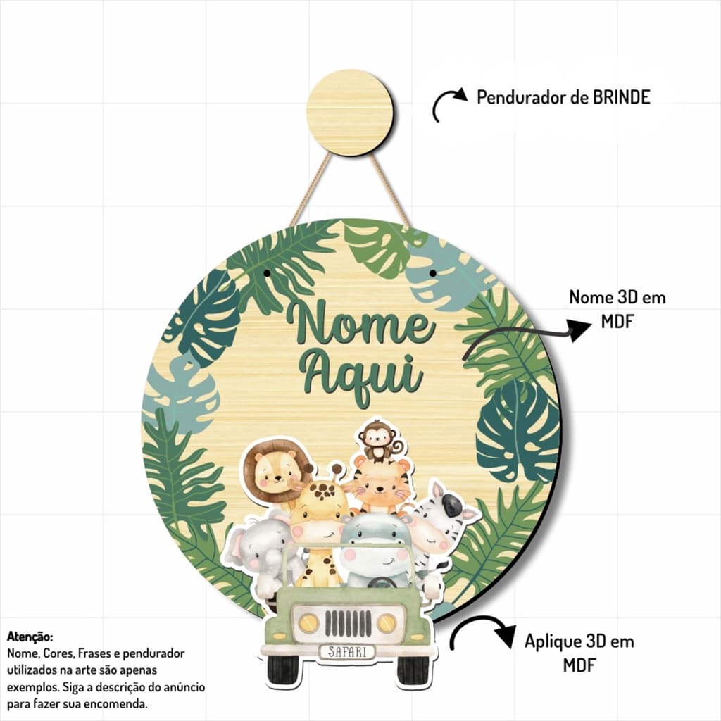 Enfeite de Porta Maternidade Safari Bichinhos Baby Nome Personalizado Decoração para quarto