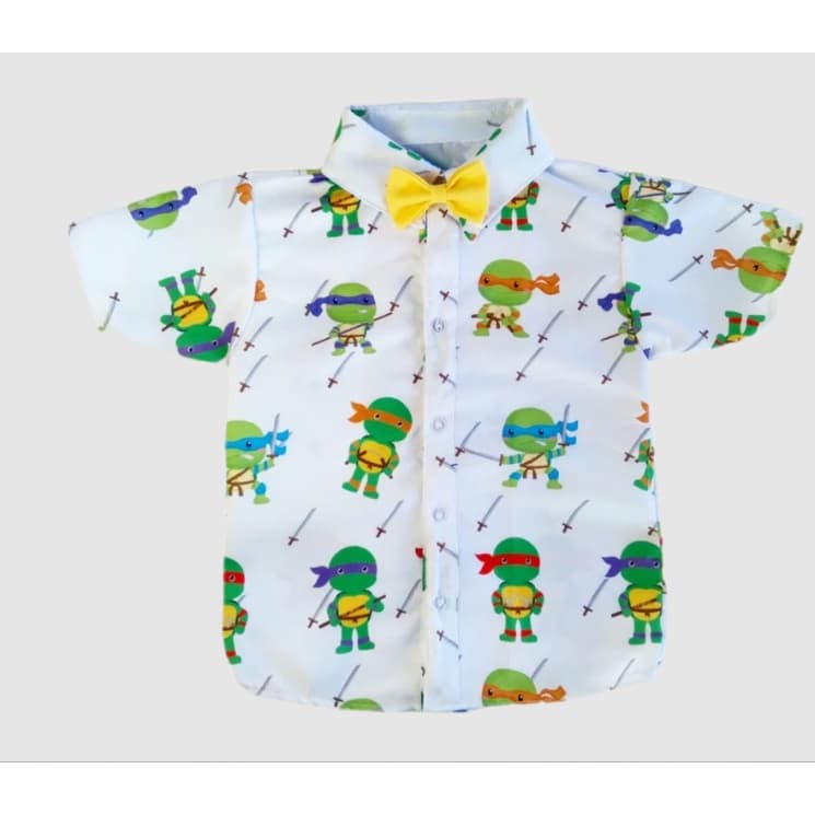 Camisa Temática Tartarugas Ninjas Desenho Animado Roupa Infantil Roupa de menino Blusa + Gravata