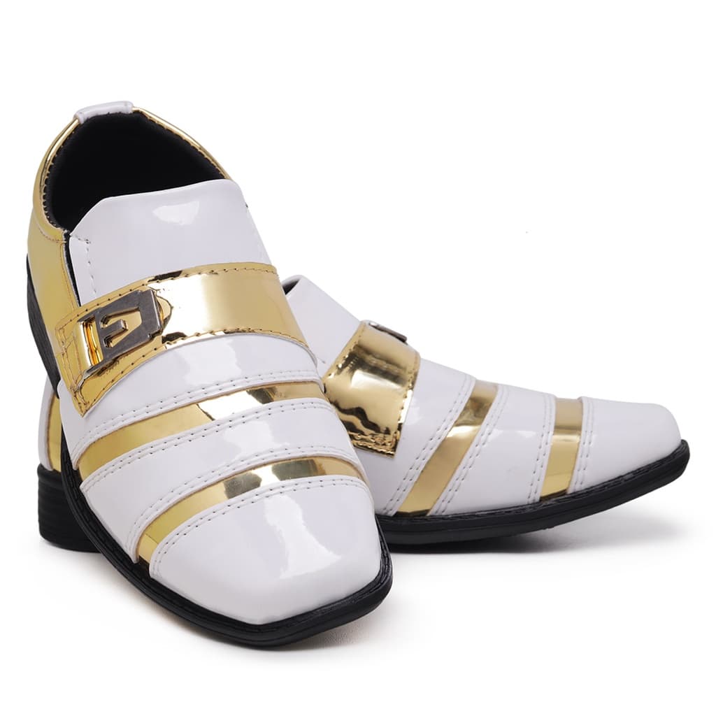 Sapato Social Infantil Masculino 443 Italiano Branco Dourado Verniz Carnaval
