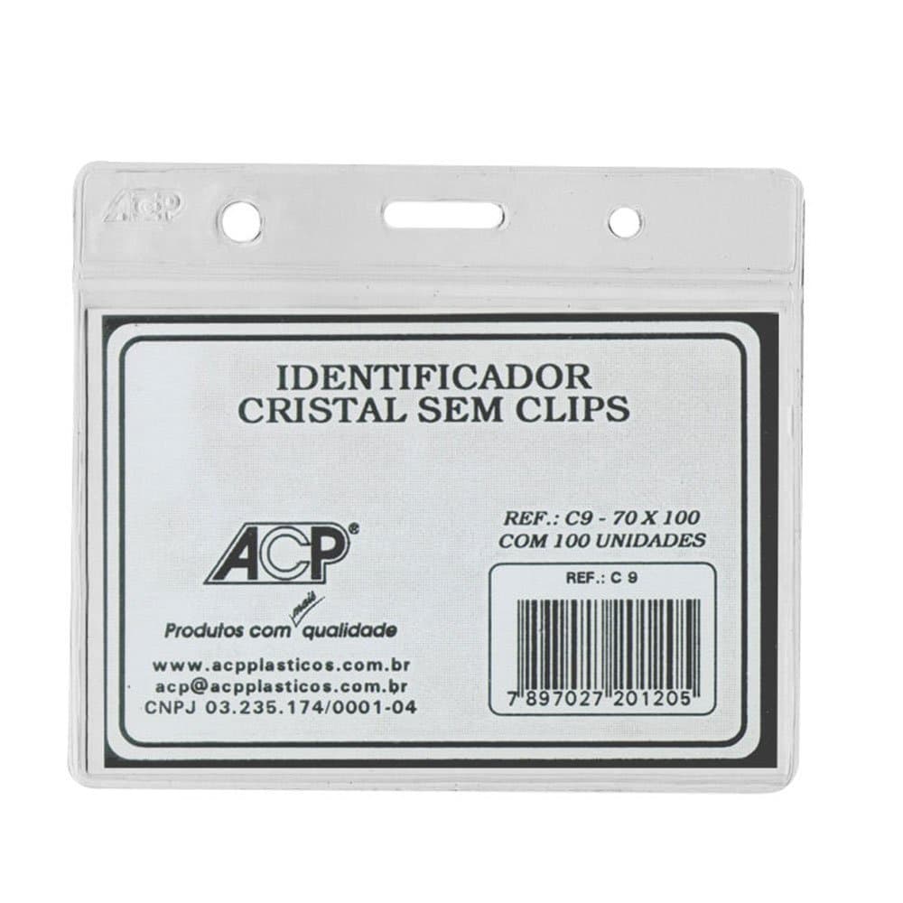 Cracha Identificador S/Clips Horizontal Pct C/100 Un Acp Transparente