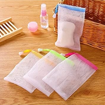 Kit 6 Peças De Bolsa de sabão de malha esfoliante Bolha de espuma de camada dupla Bolsa protetora de saco de sabão líquido Sacos com cordão (cor aleatória