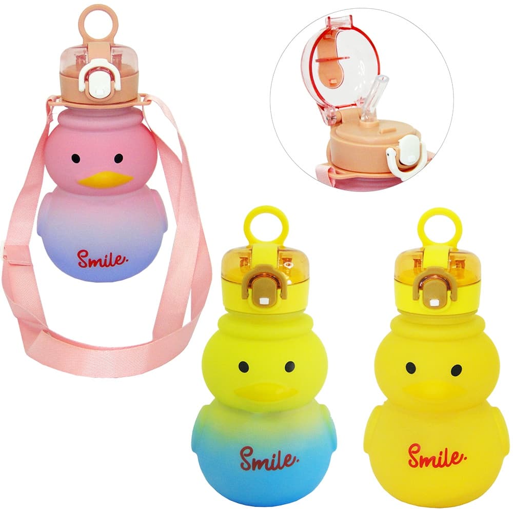 GARRAFA SQUEEZE DE PLASTICO AS EMBORRACHADO PATO SMILE COM BOTAO + TRAVA 750ML