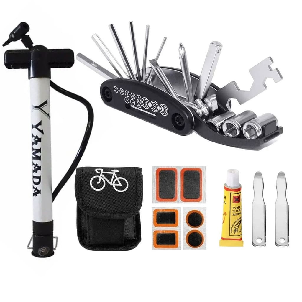 Kit De Reparo E Remendo Manutenção Para Bicicletas Com Chave Allen Bomba De Ar Para Bike Bico Grosso