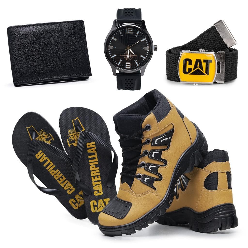 Bota Coturno Masculino Motociclista Militar Cano Médio + Cinto Relógio Carteira Chinelo