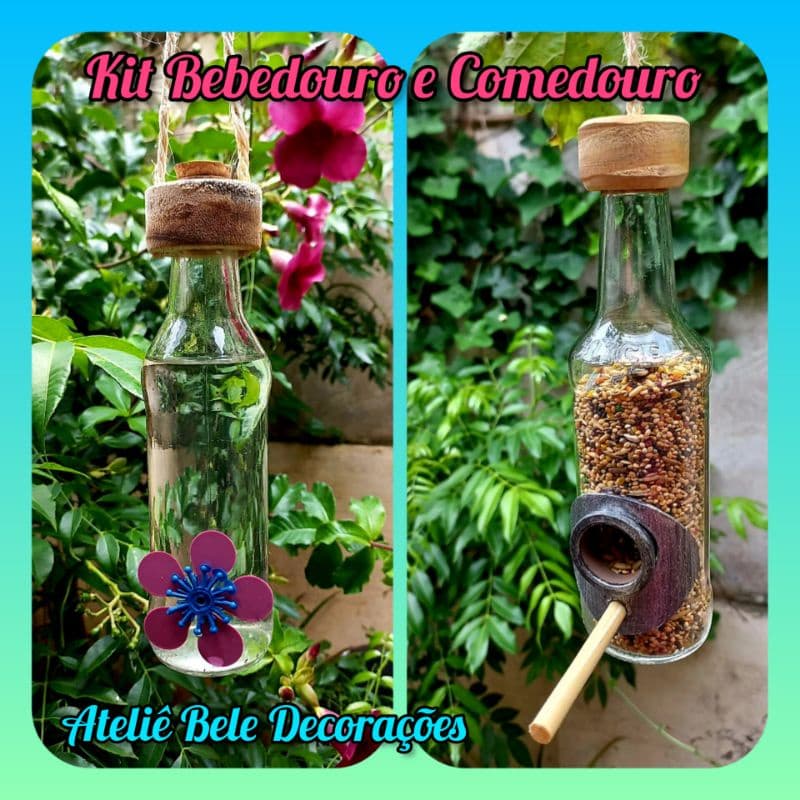 Kit Comedouro e Bebedouro Beija flor Comedouro garrafa Comedouro pássaro livre Bebedouro garrafa