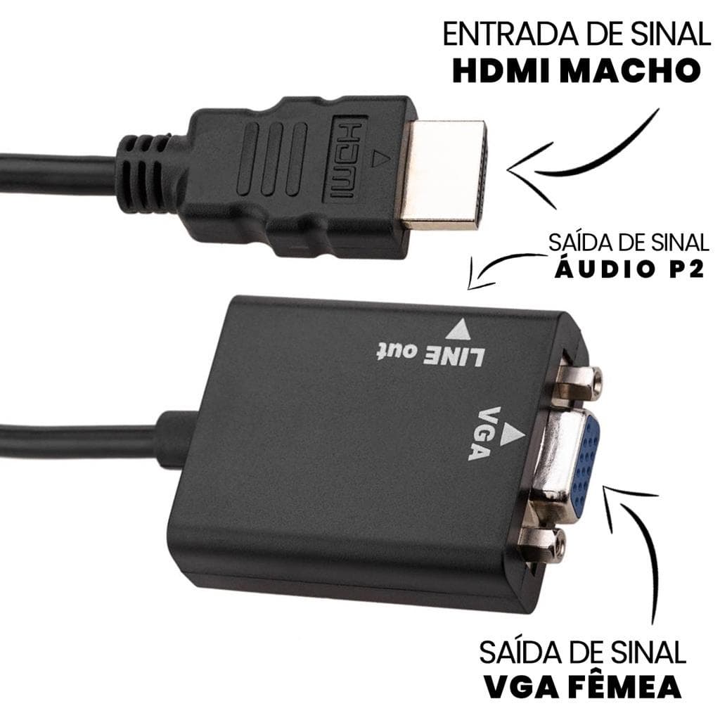 Cabo HDMI Adaptador Conversor Para VGA Com Saída P2 De Áudio
