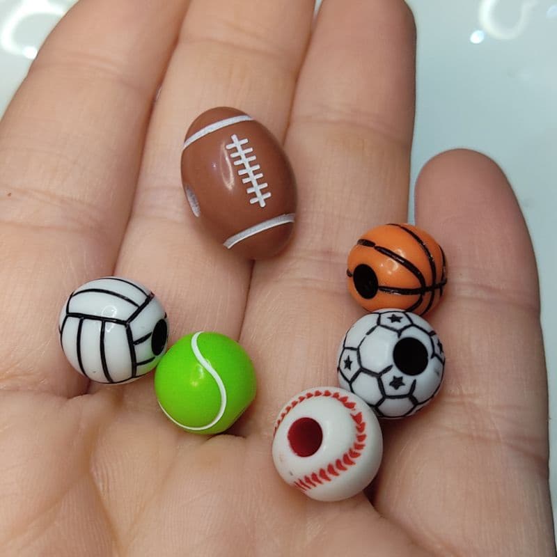 Entremeio Bola Esportes Diversos 25/ 50 Unidades Miçangas Bola Futebol Tênis Vôlei Basquete Beisebol
