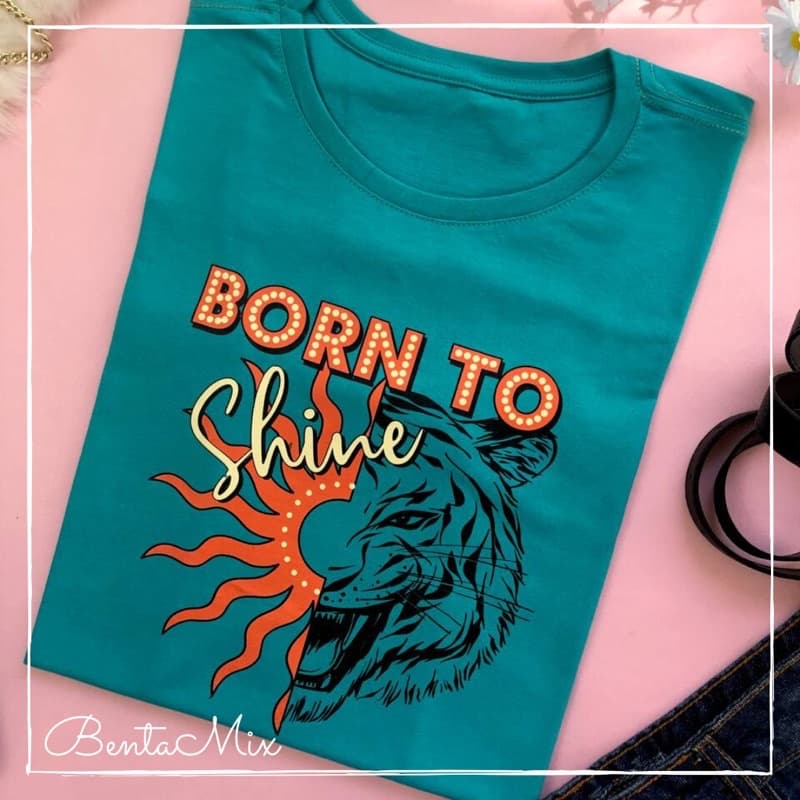TSHIRT  “ Onça Tigre - Nascida para Brilhar “ Camiseta feminina básica modinha tumbrl blogueira Leopardo Sol