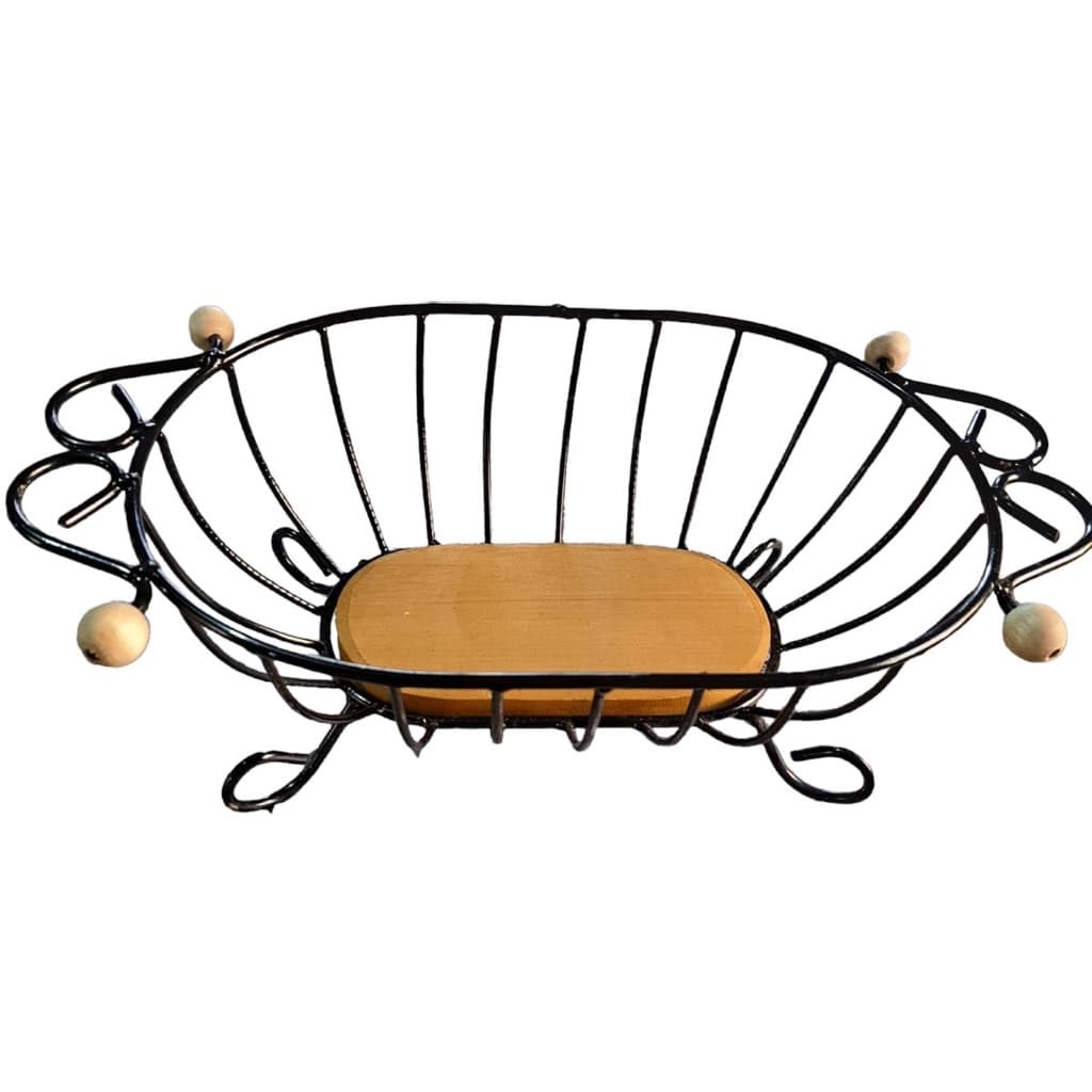 Fruteira Oval Rústica De Mesa Em Ferro e Madeira