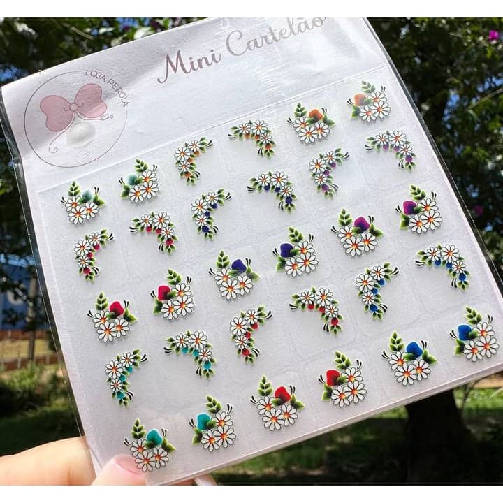 MINI CARTELÃO adesivos para unhas com 30 UNIDADES - FLORES DE CANTO CORES VARIADAS