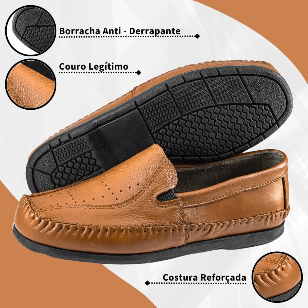 Sapato Sapatilha Mocassim Masculino de Couro Legitimo Leve  Macio Solado Costurado Envio Imediato
