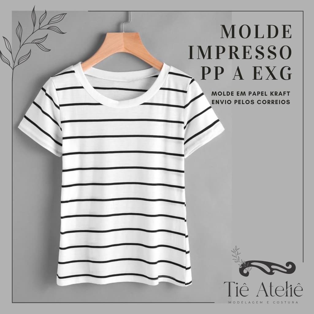 MOLDE EM PAPEL KRAFT DE CAMISETA FEMININA GOLA REDONDA PARA COSTURA MODELAGEM EM PAPEL KRAFT