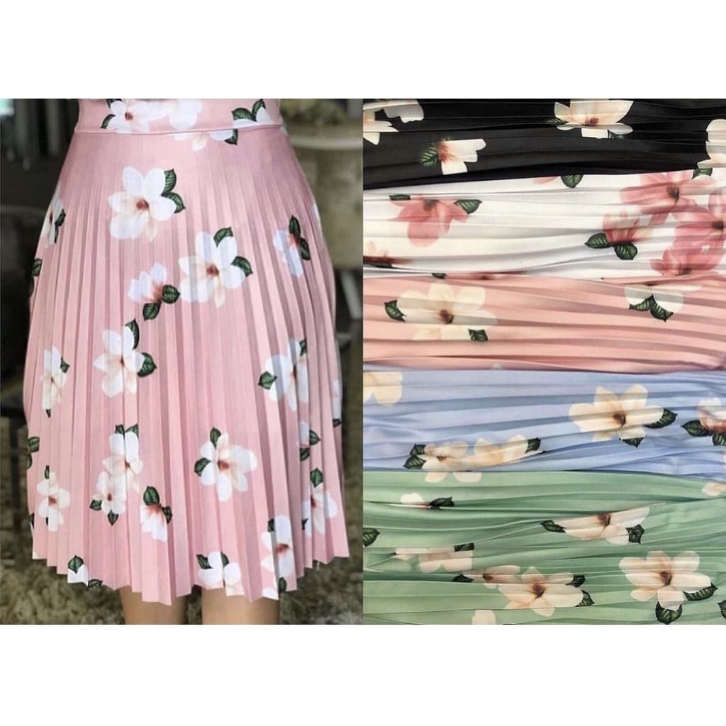 Saia Plissada Midi - Estampas Floral - Cintura Alta - Moda Evangélica-00035
