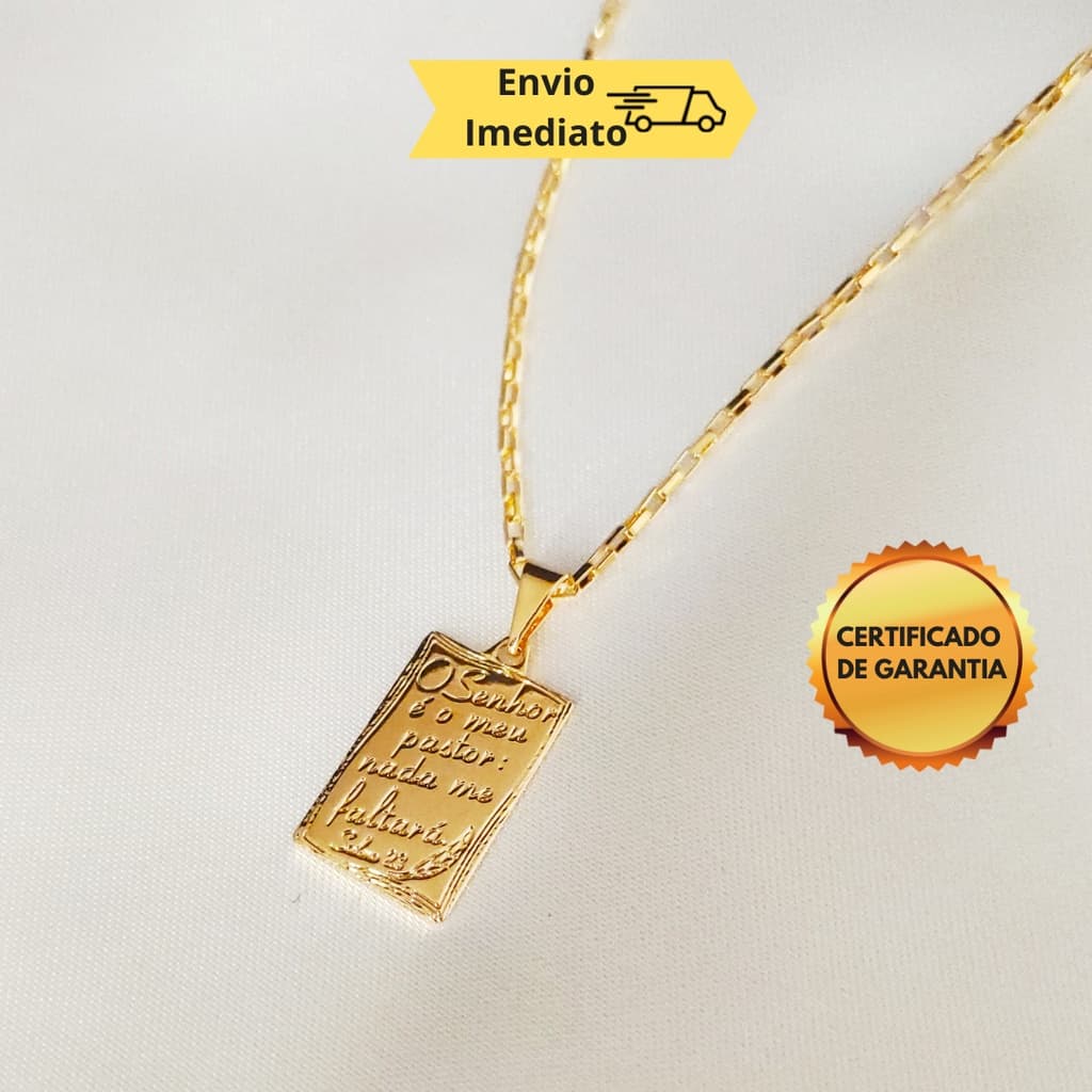 Corrente Masculina Moeda Antiga Banhada a ouro 18k, Pingente Salmo 23, com Garantia.