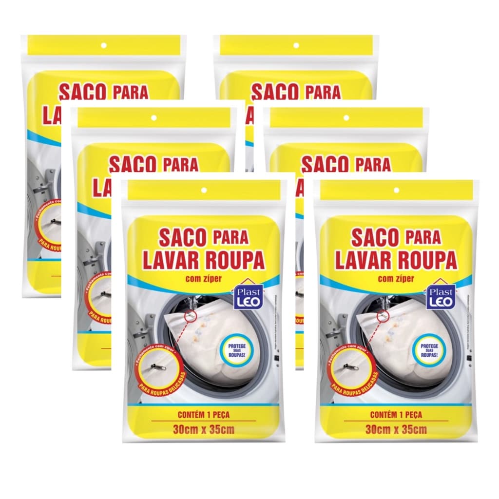 Kit 6 Sacos Para Lavar Roupas Delicada Com Zíper Plast Leo