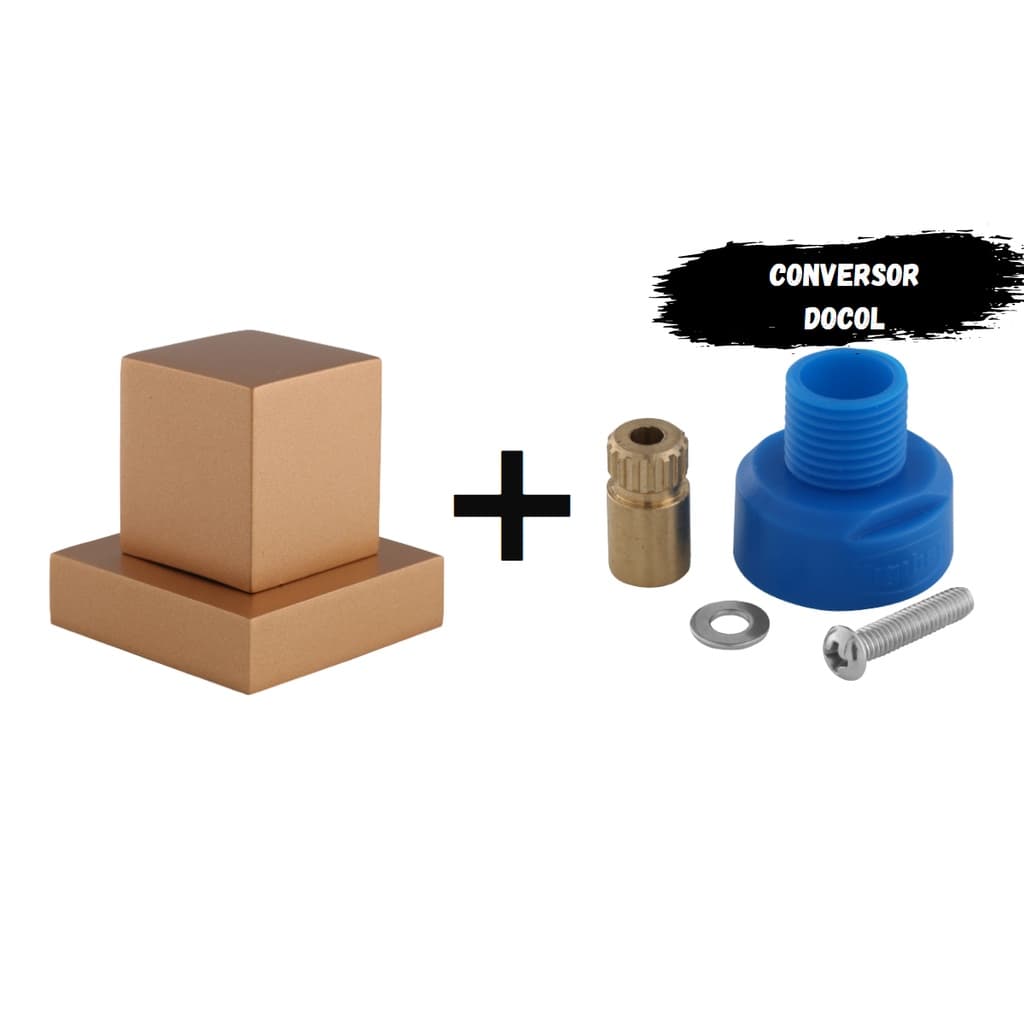 Acabamento Quadrado para Registro Banheiro Pressão e Gaveta Rose Gold + Conversor Docol para Deca
