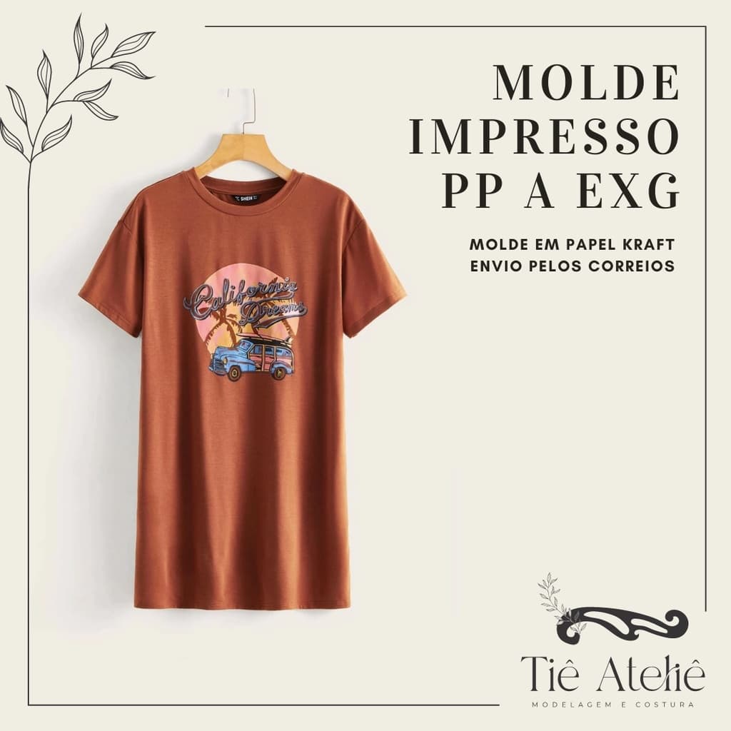 MOLDE EM PAPEL KRAFT VESTIDO CAMISETA ADULTO PARA COSTURA MODELAGEM EM PAPEL KRAFT