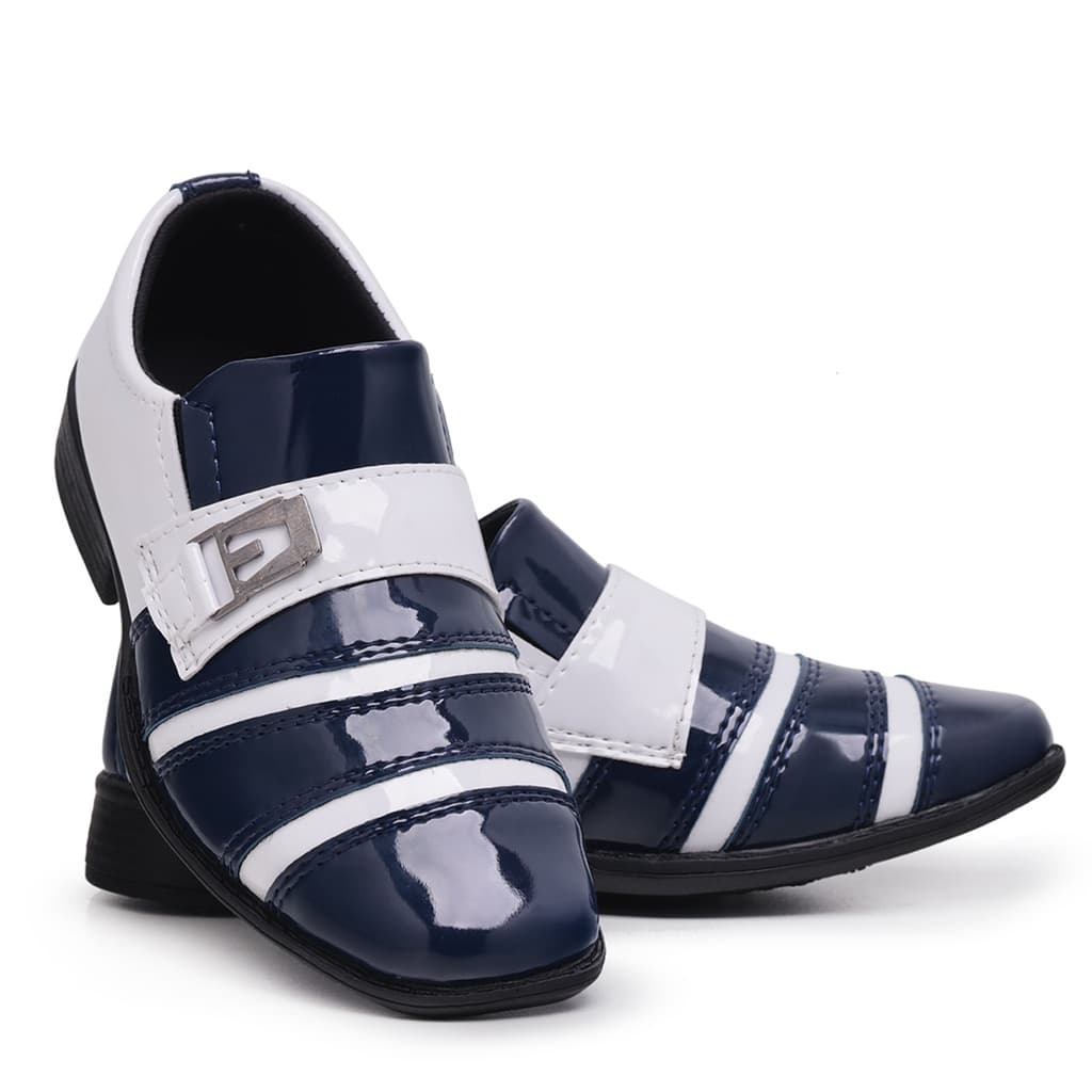 Sapato Social Infantil Masculino 443 Italiano Azul Marinho com Branco Verniz Carnaval