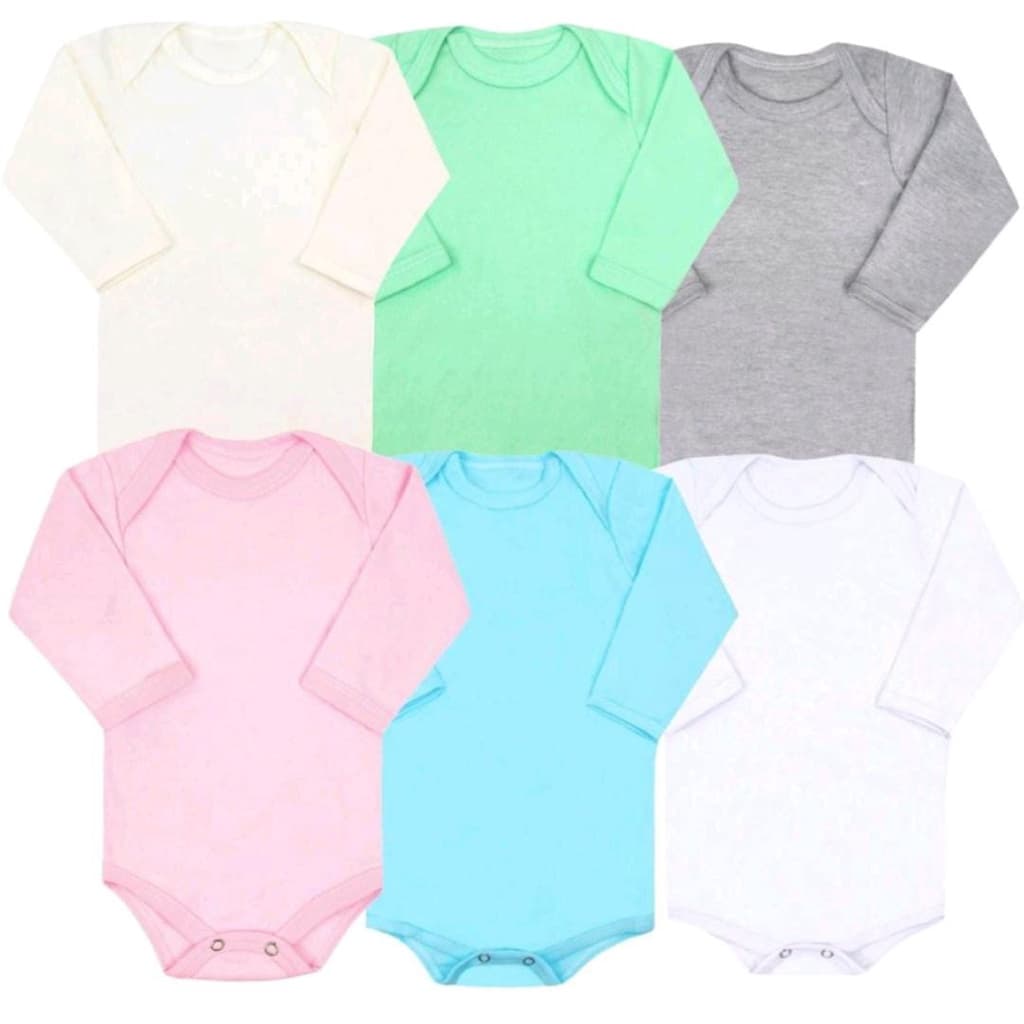 Kit de 3 Unidades Body suedine manga longa Malha 100% algodão