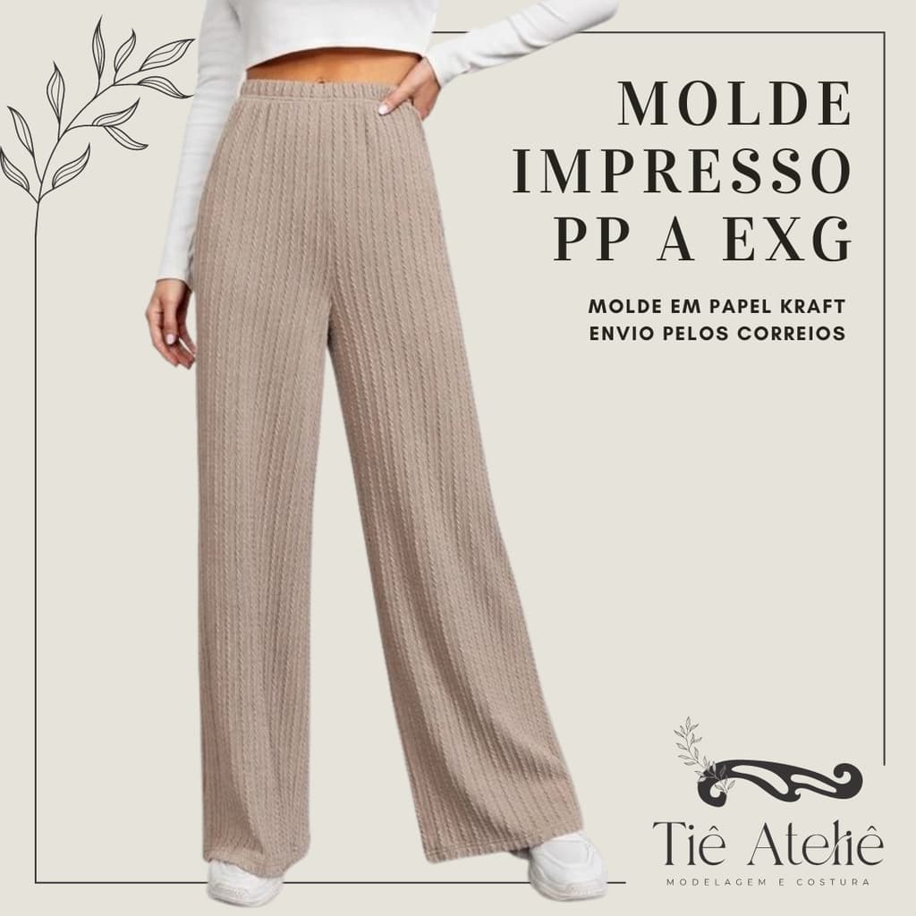 MOLDE EM PAPEL KRAFT DE WIDE LEG PANTALONA PARA MALHA PARA COSTURA MODELAGEM EM PAPEL KRAFT