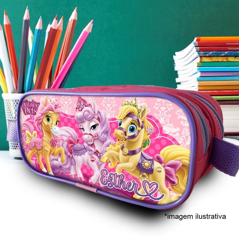 Estojo Duplo Pôneis Pets das Princesas personalizado com o nome