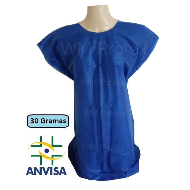 Avental Descartável Tnt 30g Manga Curta Azul Anvisa - 10 Unidades