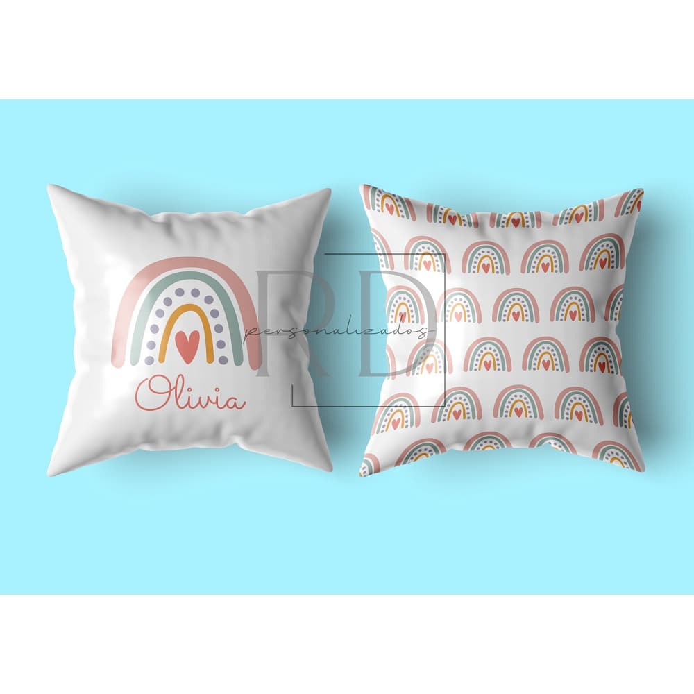 KIT 2 CAPAS DE ALMOFADA PARA DECORAÇÃO PERSONALIZADO COM NOME INFANTIL  ARCO IRIS RAINBOW MENINA, BEBÊ