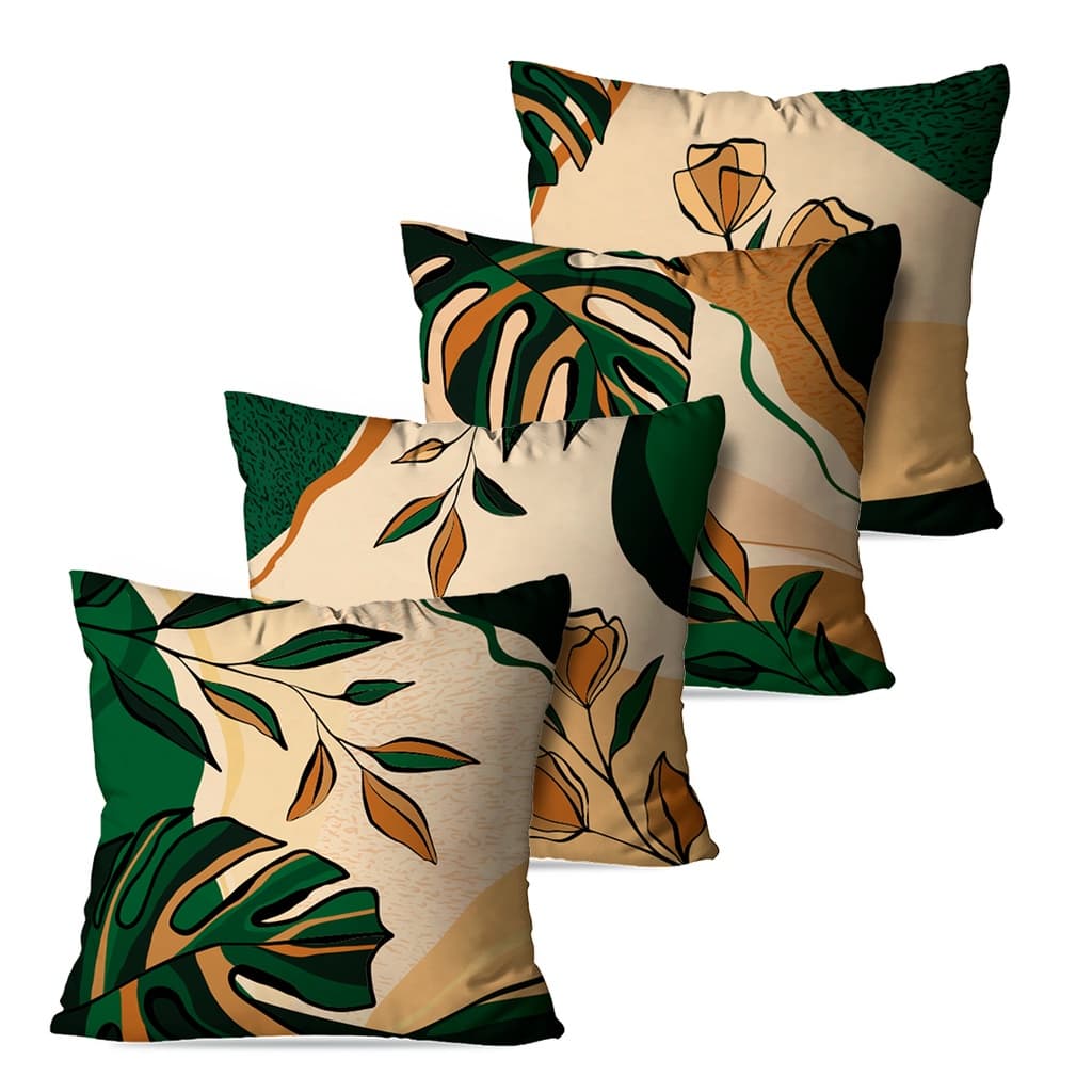 Kit 4 Capas de Almofadas para Sofá Folhas Tons Terrosos Dcorô 45x45 cm