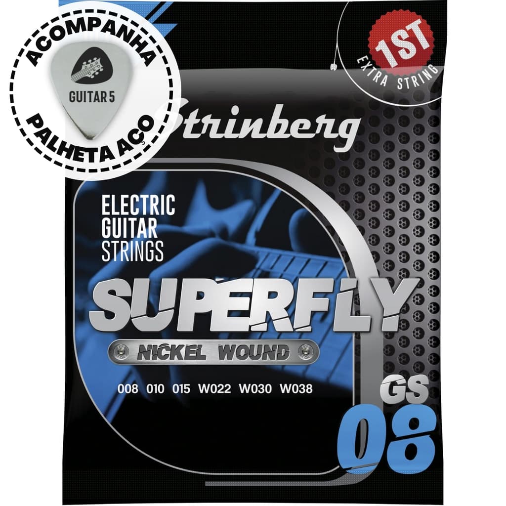 Encordoamento Para Guitarra Strinberg ORIGINAL 09 038 GS08 Com 1ª Corda Mi Extra (0.008 0.8) Jogo De cordas De Guitarra Ultra Light Nickel Wound