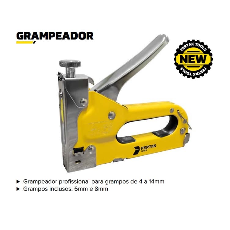 Grampeador Tapeceiro 4-14mm Fertak +  Grampos extras Ferramentas Profissional