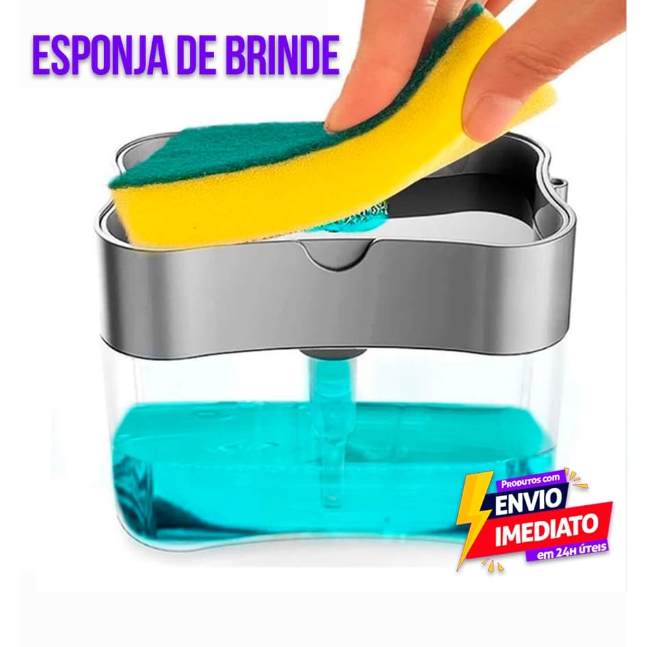 Dispenser para Detergente 2 em 1 com Suporte Porta Bucha Esponja