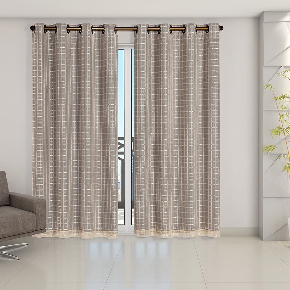 Cortina Blackout Quarto Sala Cozinha PVC com Tecido Voil Xadrez - 2,8M x 2,3M - Lavável - Bloqueia 100% o Sol - Fundo Cinza