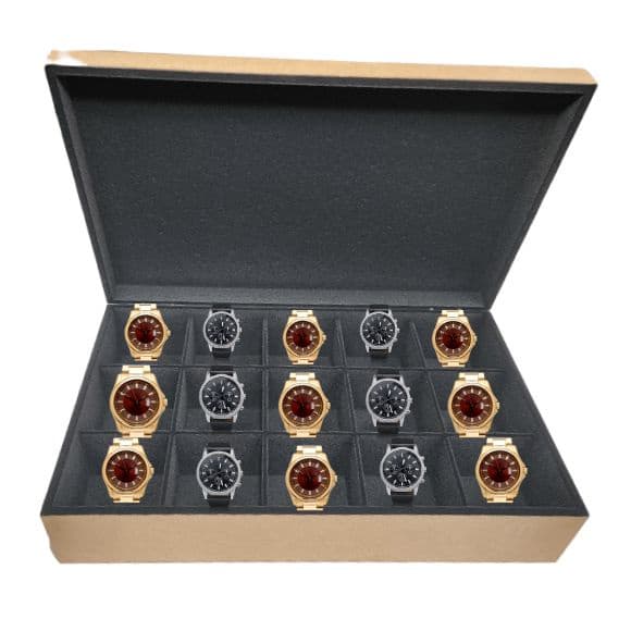 Caixa MDF para 15 relógios flocada - Caixa MDF 15 divisões para joias e biju - Caixa Para Especiarias Kit Gin com 15 Divisórias, presente, enfeite, decorativo - MDF flocado veludo