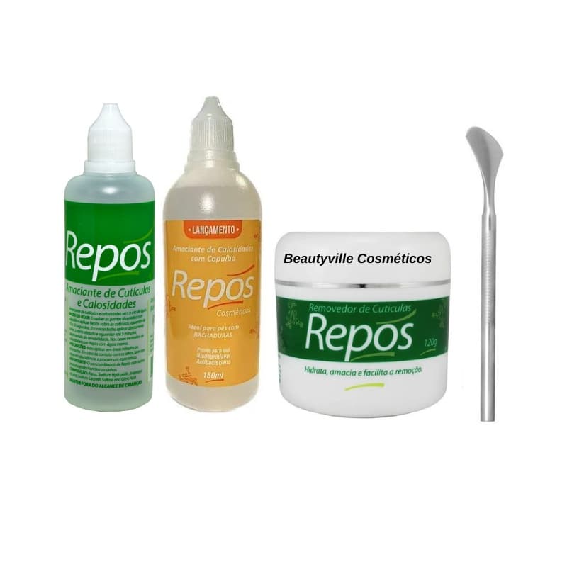 Kit Spa Pés Amolecedor Cutículas 120ml+ Creme 120g Repós + Amaciante Copaiba 150ml + Espátula 222