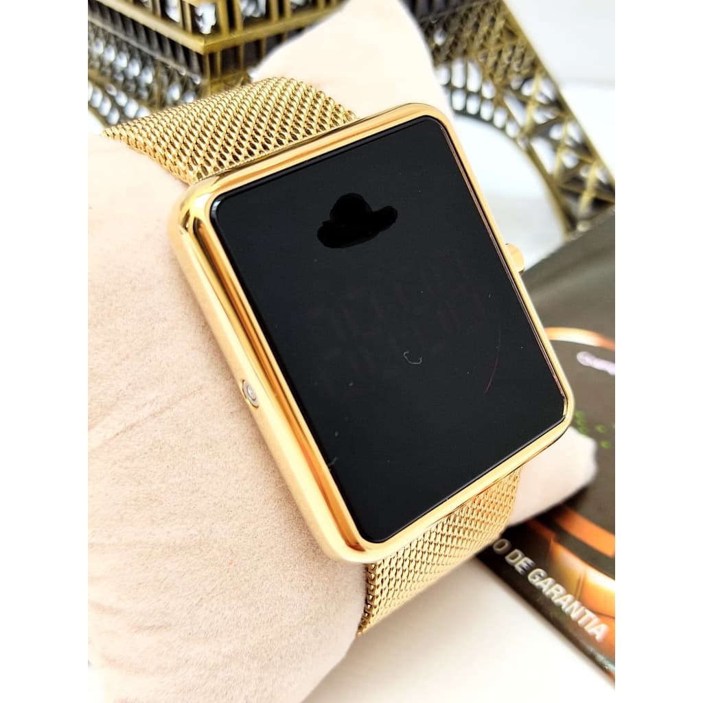 Relogio Feminino Digital Quadrado Dourado Rose Prata Preto 233