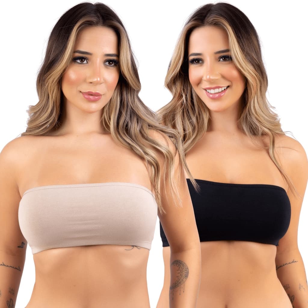 Kit 2 Top Faixa Cropped Sem Bojo Cotton Tomara que Caia Sutiã
