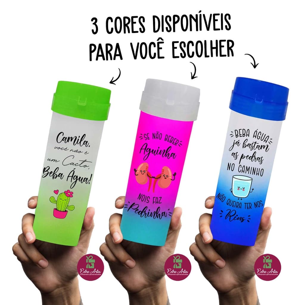 Garrafa Acqua Bio Squeeze Beba Água Cacto Degradê Com Nome