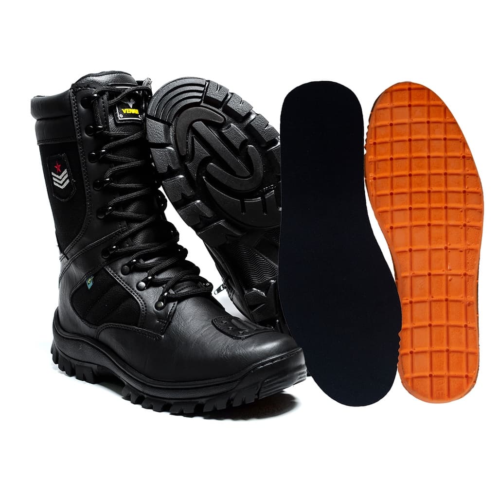 Coturno Masculino Leve De Couro Legitimo Auto Brilho Exercito - Militar Tatico