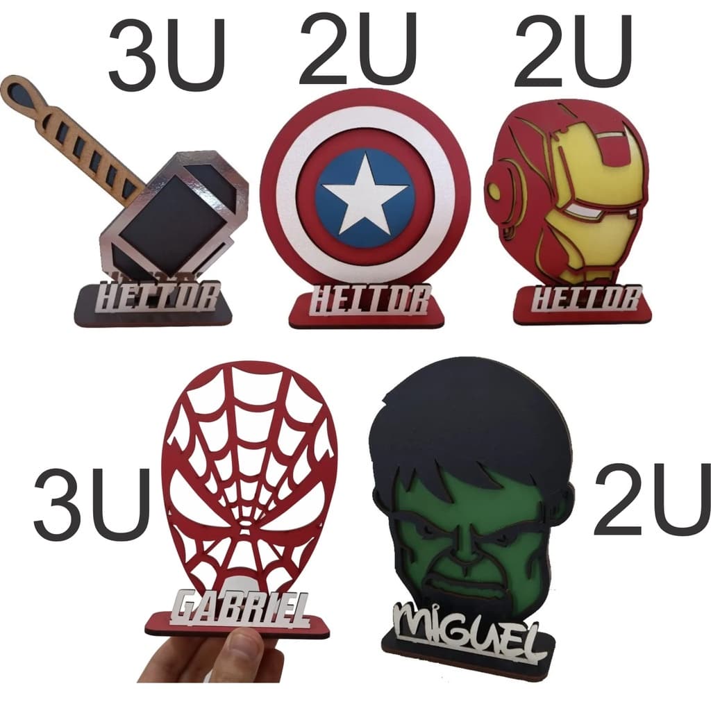 12 Centros Homem Aranha, Ferro, Capitao America, Thor E Hulk mdf