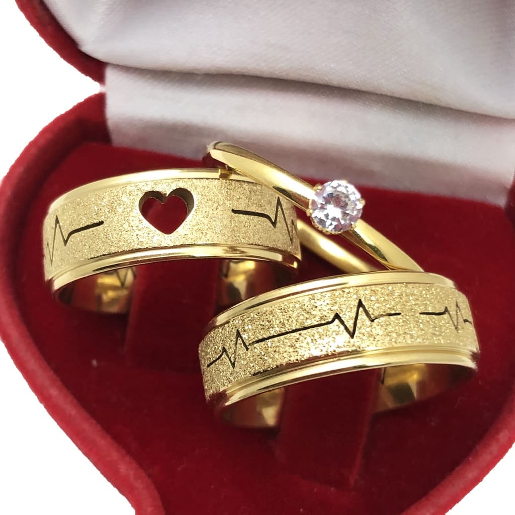 Par De Aliança Coração Vazado Batimentos Cardíacos Dourada Noivado Casamento