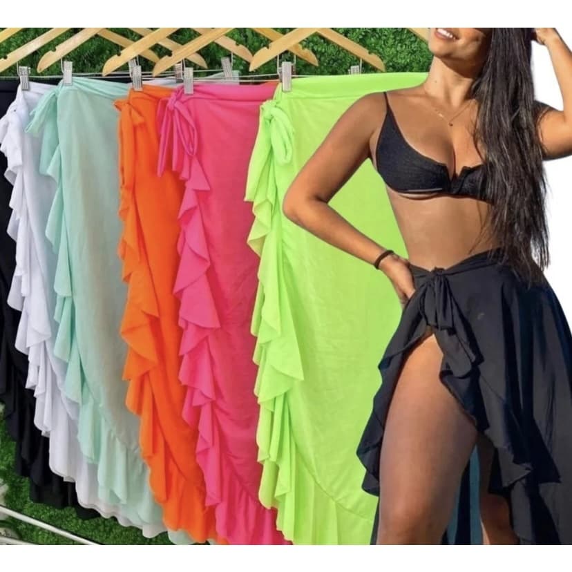 Saída de Praia Pareô  Longa Envelope com Babado Feminina Moda Praia Verão Ajustável Várias Cores