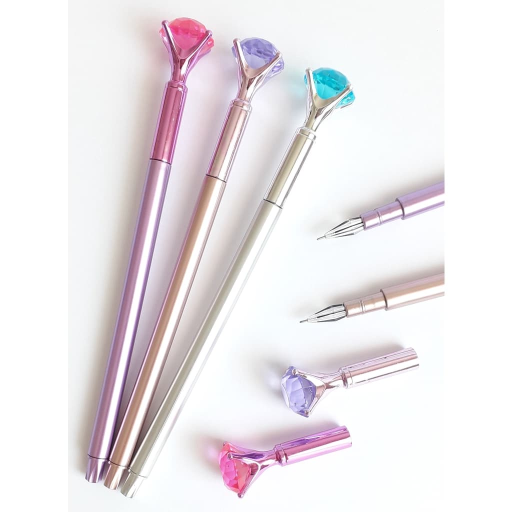 Caneta Esferográfica Ponta Fina 0.5mm Diamante kit c/ 4 - Caneta Fofa Kawaii Criativa material escolar, escrita fina