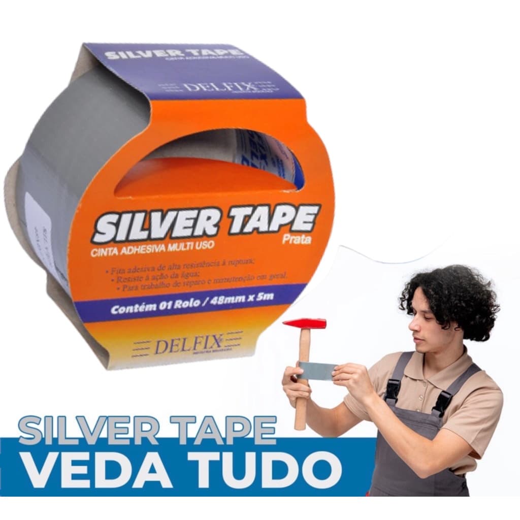 Fita Silver Tape Adesiva Fita Mágica Cinta Adhesiva Fita Multi Uso - 48mm X 5Mts