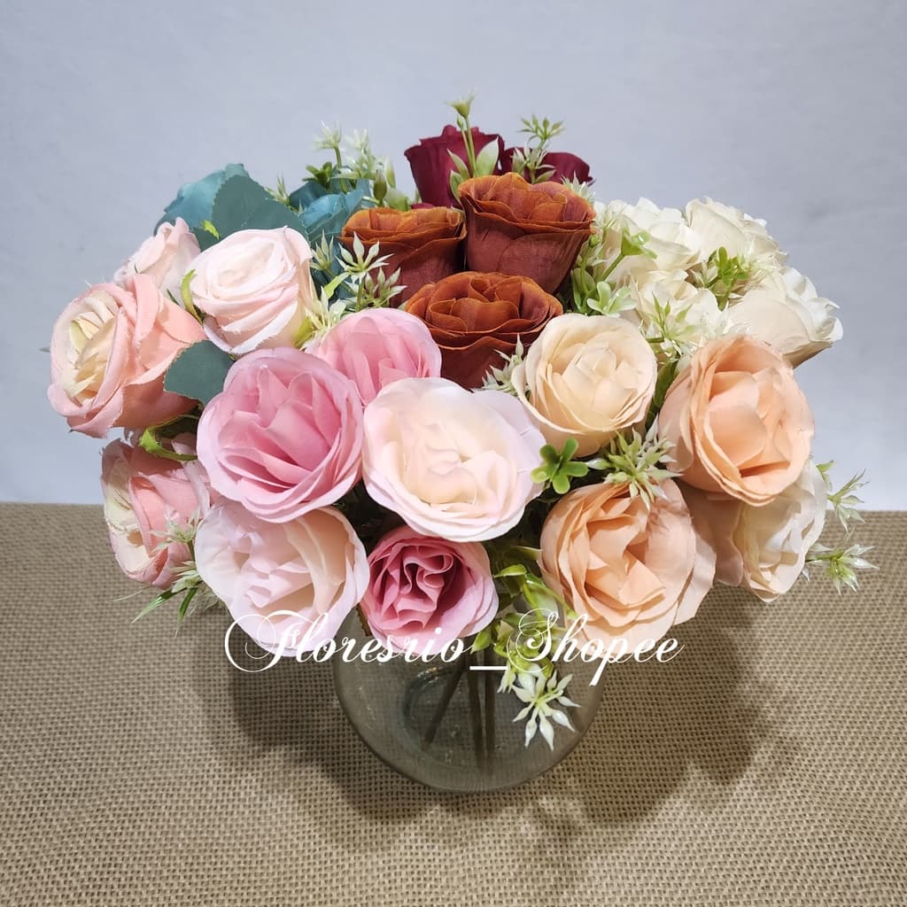 Botão de Rosa artificial com 5 Flor P/ Decoração Casamento, Arranjos, Decorar Festas e casa