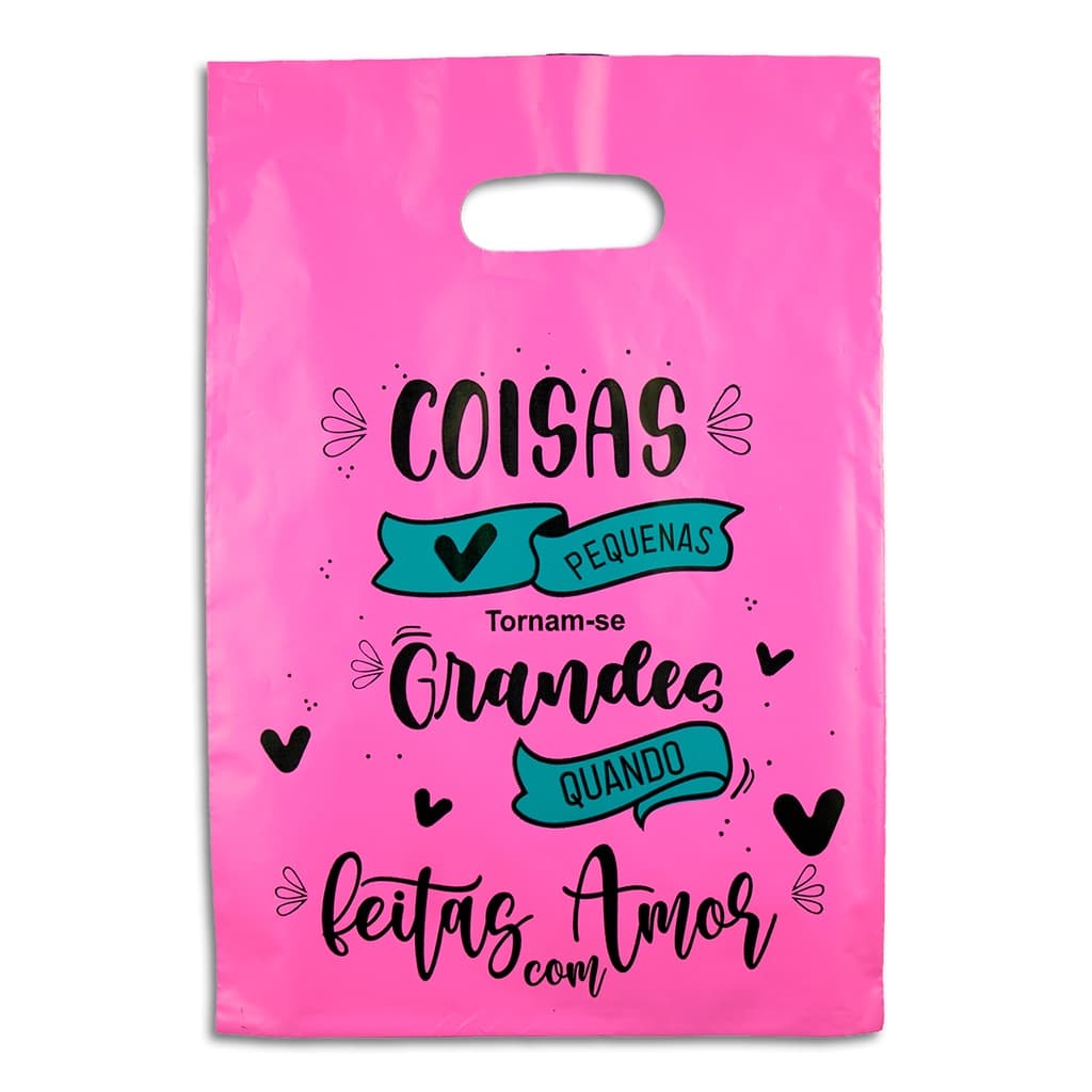 50 Sacolas Sorriso Plástica 40X50 Personalizada, Frases "Coisas Pequenas"