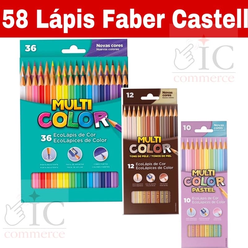 Kit Lapis de Cor Multicolor Escolar com 58 ou 46 Cores Promoção Volta as Aulas
