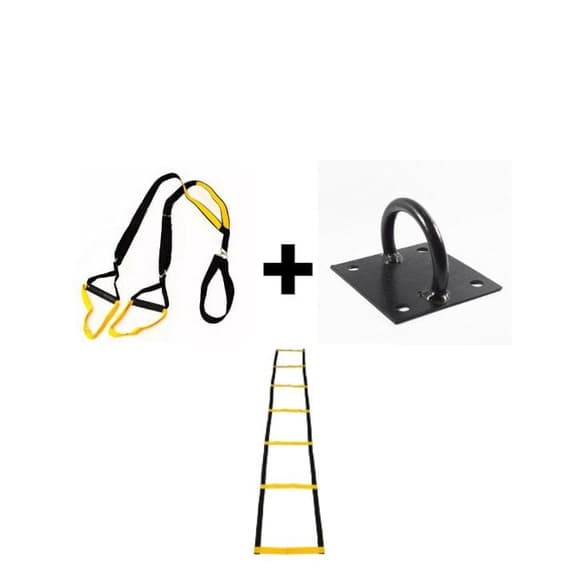 Kit Fita para Treino Suspenso TRX + Suporte Sem Giro Corda Naval TRX Treino Funcional + Escada de agilidade 7 degraus